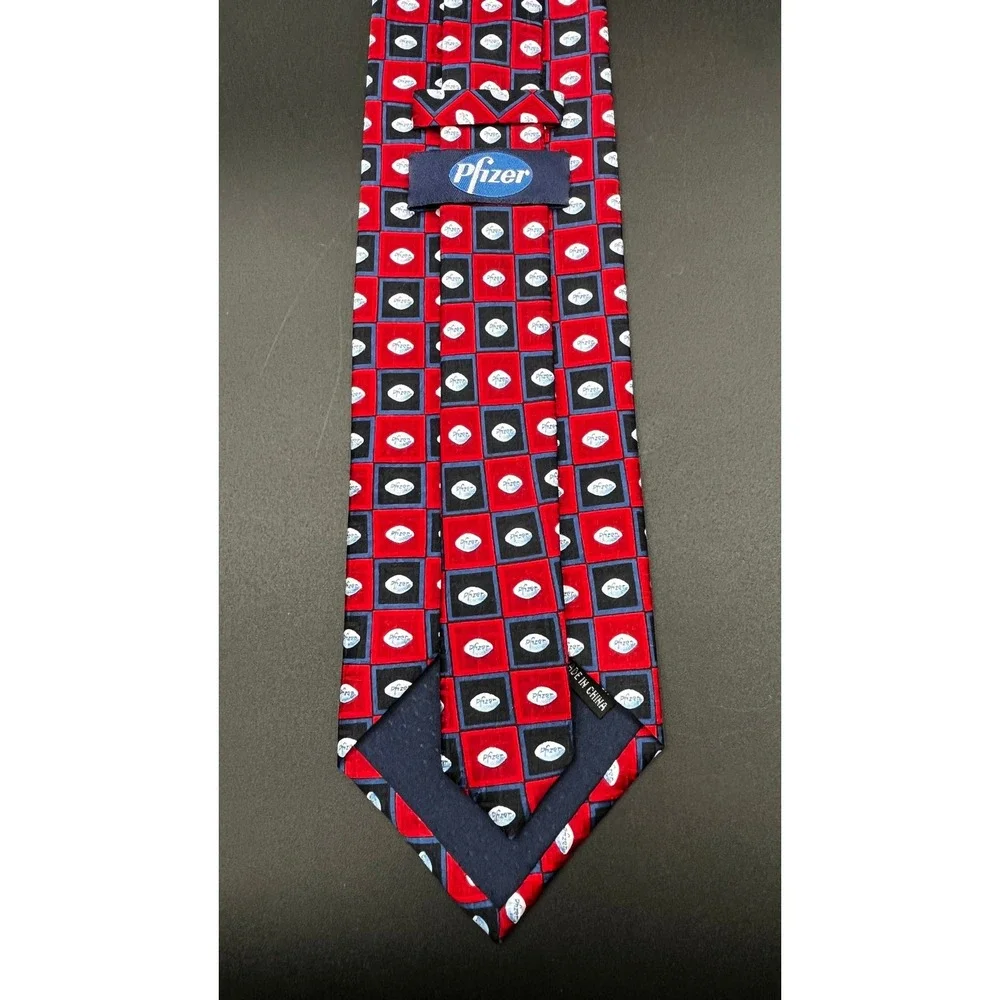 Pfizer Pill‎ Necktie Red Blue Geometric 100% Silk Mens Business Fashion Logo 58